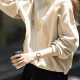 Casual Temperament Lace Pullover Crew Neck Long-Sleeve Sweatshirt