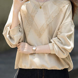 Casual Temperament Lace Pullover Crew Neck Long-Sleeve Sweatshirt