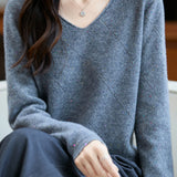 Casual Versatile Argyle Ribbed Sequin V-Neck Long-Sleeve Knitted Top