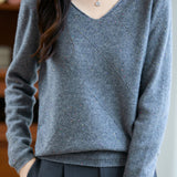 Casual Versatile Argyle Ribbed Sequin V-Neck Long-Sleeve Knitted Top