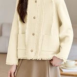 Casual Temperament Crew Neck Fringed Lurex Short Coat