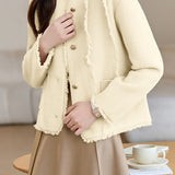 Casual Temperament Crew Neck Fringed Lurex Short Coat