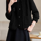 Casual Temperament Crew Neck Fringed Lurex Short Coat
