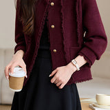 Casual Temperament Crew Neck Fringed Lurex Short Coat