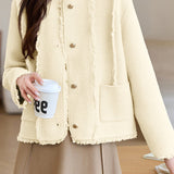 Casual Temperament Crew Neck Fringed Lurex Short Coat