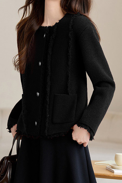 Casual Temperament Crew Neck Fringed Lurex Short Coat