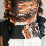 Casual Versatile Color-Block Geometric Pattern Sweater