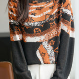 Casual Versatile Color-Block Geometric Pattern Sweater