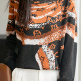 Casual Versatile Color-Block Geometric Pattern Sweater
