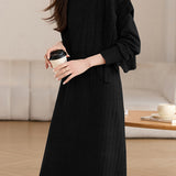 Casual Solid-Color Knitted Jacquard Bow-Knot Vest & Chunky Ribbed Dress 2-Piece Set