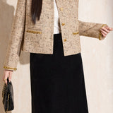 Exquisite Elegant Gold Sequin Tweed Coat