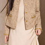 Exquisite Elegant Gold Sequin Tweed Coat