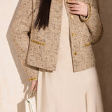 Exquisite Elegant Gold Sequin Tweed Coat