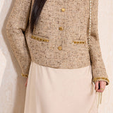 Exquisite Elegant Gold Sequin Tweed Coat