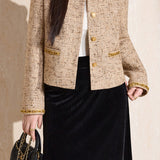 Exquisite Elegant Gold Sequin Tweed Coat