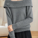 Casual Versatile Solid-Color Three-Dimensional Crocheted Flower Off-The-Shoulder Knitted Top