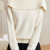 Casual Versatile Solid-Color Three-Dimensional Crocheted Flower Off-The-Shoulder Knitted Top