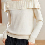 Casual Versatile Solid-Color Three-Dimensional Crocheted Flower Off-The-Shoulder Knitted Top