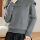 Casual Versatile Solid-Color Three-Dimensional Crocheted Flower Off-The-Shoulder Knitted Top