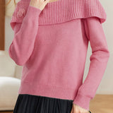 Casual Versatile Solid-Color Three-Dimensional Crocheted Flower Off-The-Shoulder Knitted Top
