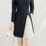 Dating Color-Block Ribbon Pleated Fake Two-Piece Dress