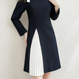 Dating Color-Block Ribbon Pleated Fake Two-Piece Dress