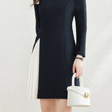 Dating Color-Block Ribbon Pleated Fake Two-Piece Dress
