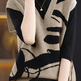 Casual V-Neck Color-Block Knitted Vest