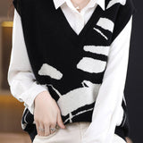 Casual V-Neck Color-Block Knitted Vest