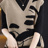 Casual V-Neck Color-Block Knitted Vest