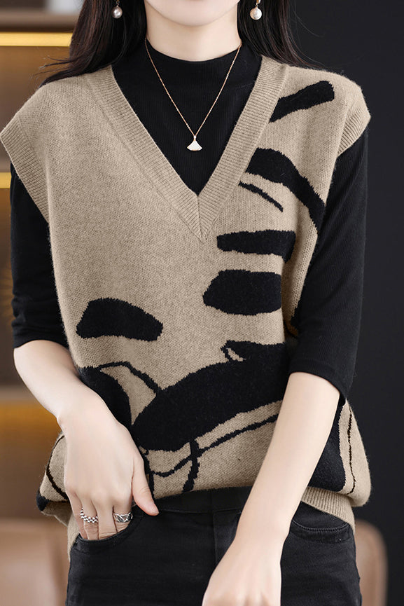 Casual V-Neck Color-Block Knitted Vest