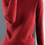 Casual Minimalist Pullover Half-High Neck Long-Sleeve Knitted Top