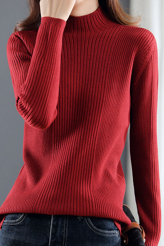 Casual Minimalist Pullover Half-High Neck Long-Sleeve Knitted Top - liwisi