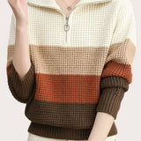 Casual Versatile Color-Block Half-Zip Lapel Sweater