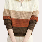 Casual Versatile Color-Block Half-Zip Lapel Sweater