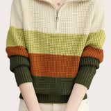 Casual Versatile Color-Block Half-Zip Lapel Sweater