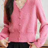 Casual Temperament V-Neck Hollow-Out Short Knitted Cardigan
