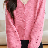 Casual Temperament V-Neck Hollow-Out Short Knitted Cardigan