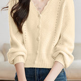Casual Temperament V-Neck Hollow-Out Short Knitted Cardigan