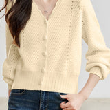 Casual Temperament V-Neck Hollow-Out Short Knitted Cardigan