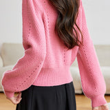 Casual Temperament V-Neck Hollow-Out Short Knitted Cardigan