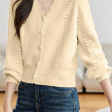 Casual Temperament V-Neck Hollow-Out Short Knitted Cardigan