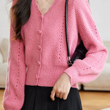Casual Temperament V-Neck Hollow-Out Short Knitted Cardigan