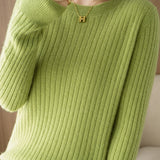 Casual Minimalist Solid-Color Ribbed Texture Knitted Top