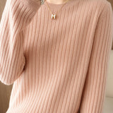 Casual Minimalist Solid-Color Ribbed Texture Knitted Top