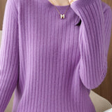 Casual Minimalist Solid-Color Ribbed Texture Knitted Top