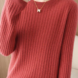 Casual Minimalist Solid-Color Ribbed Texture Knitted Top