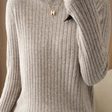 Casual Minimalist Solid-Color Ribbed Texture Knitted Top