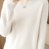 Casual Minimalist Solid-Color Ribbed Texture Knitted Top