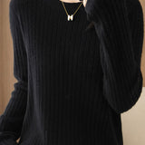 Casual Minimalist Solid-Color Ribbed Texture Knitted Top
